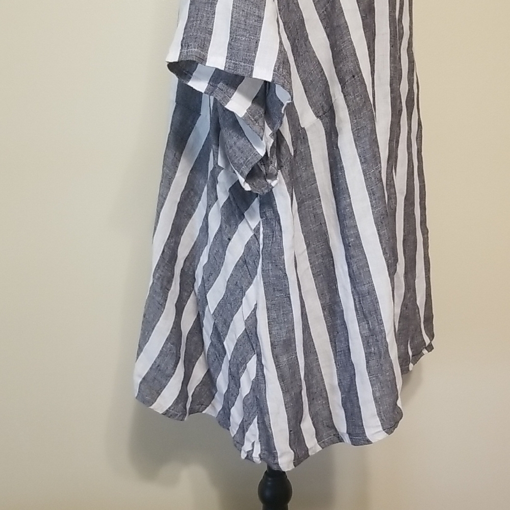 Flax Playful 100% Linen Plus Nautical Stripe Boxy Oversized Lagenlook Tunic Top - Picture 6 of 11